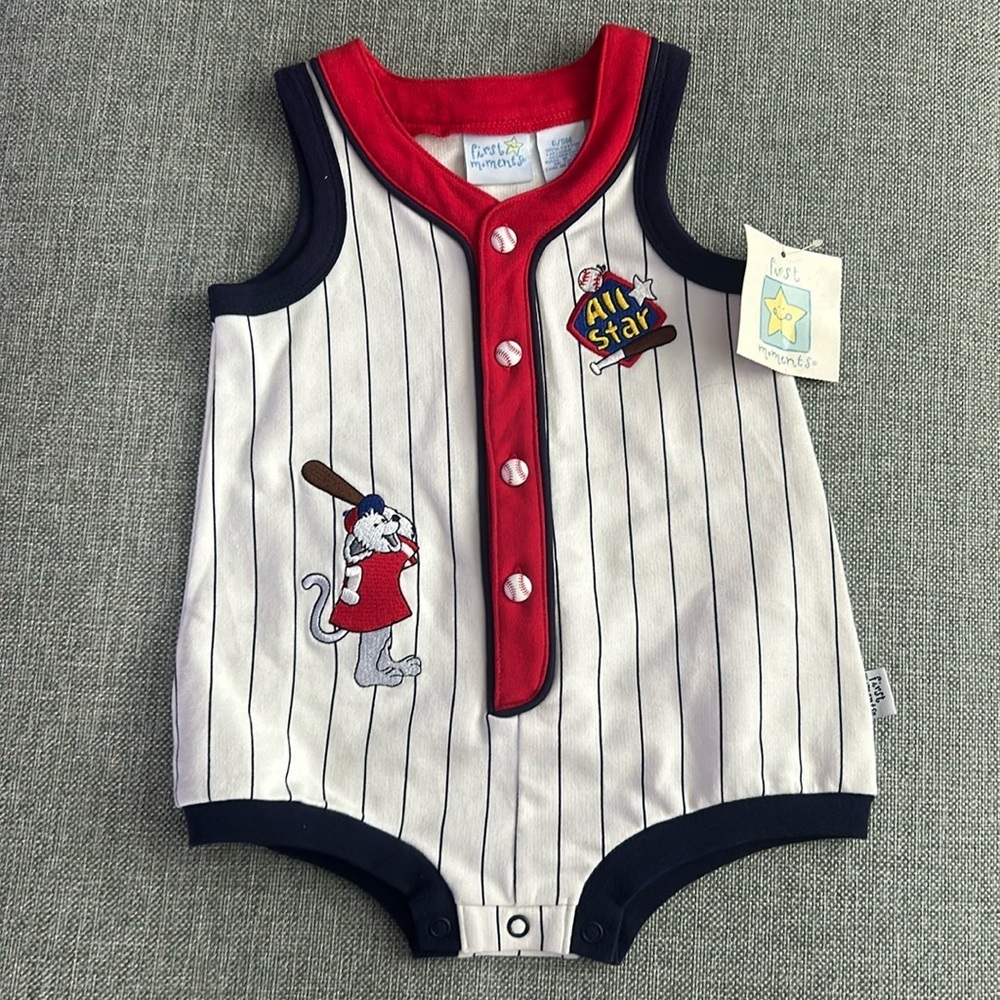 First Moments Baseball One Piece Romper Size 6-9 Months